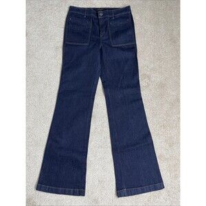 NWOT Ann Taylor Dark Blue Deep Pockets Flare Leg Denim Jeans Size 8 32x33”